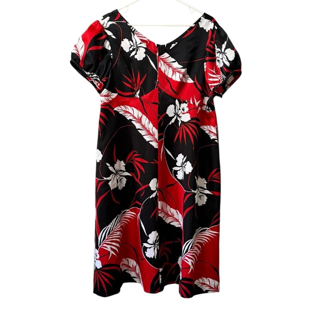 Hukilau Fashions Dress Sz 20 Red Floral Hawaiian Tropical Beach Red‎ Black VTG